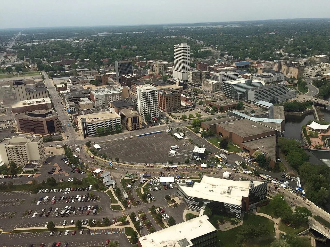 Aerial view of downtown South Bend